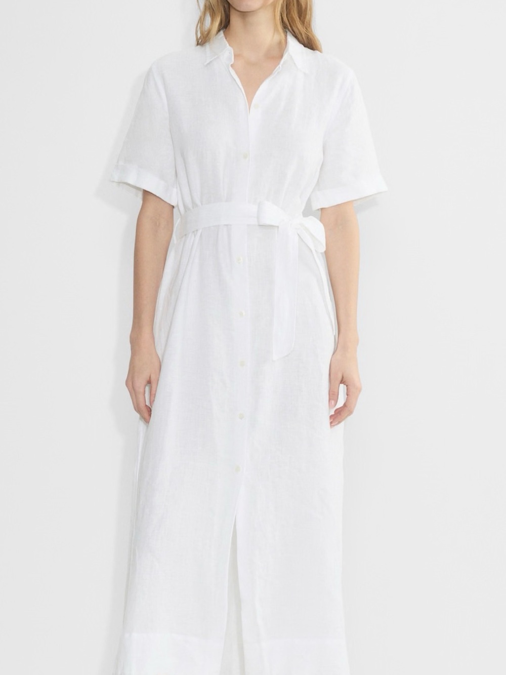 Wilfred White Linen Button-Front Maxi Shirt Dress